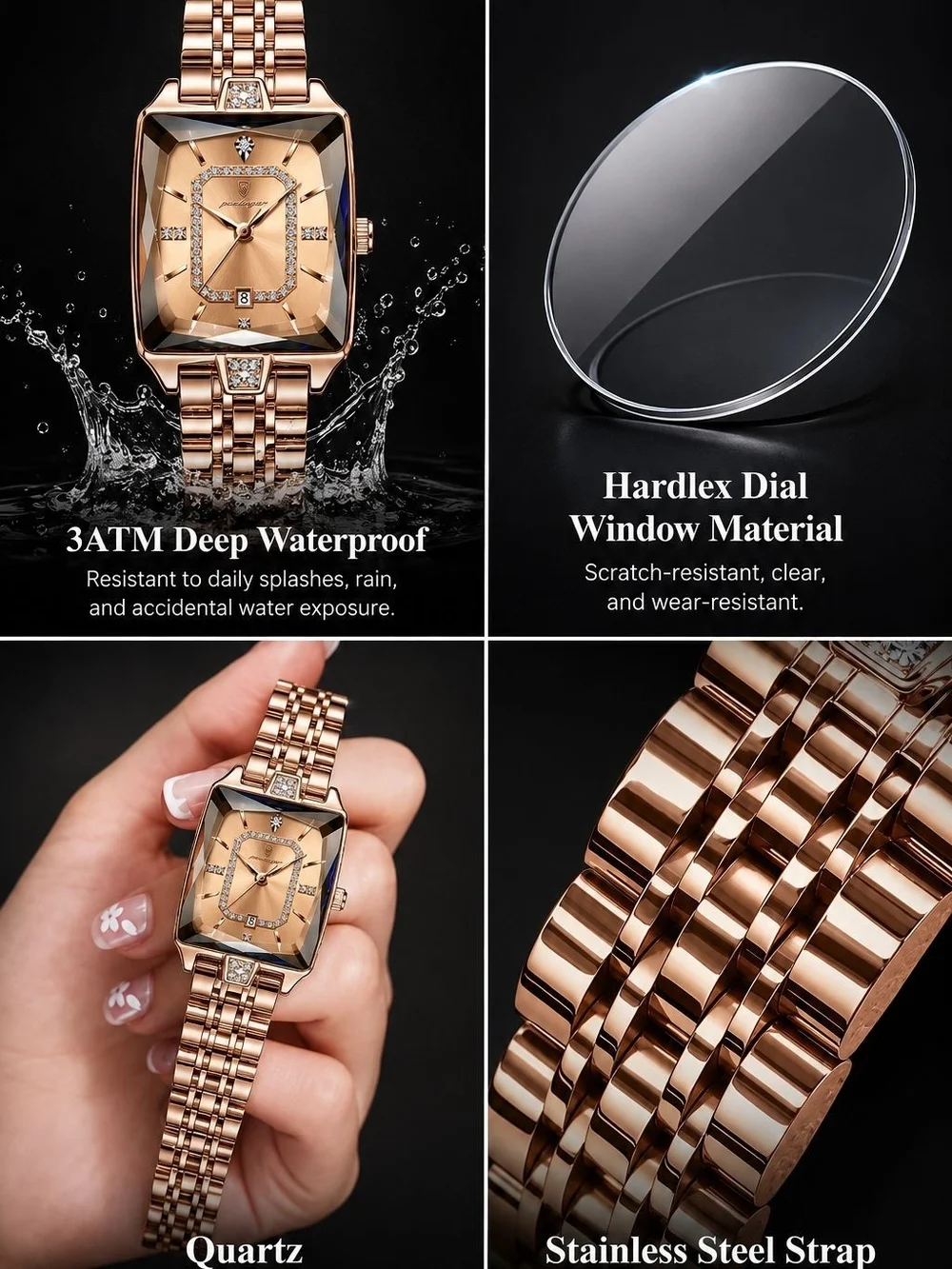 Women's Rose Gold Crystal Accent Bracelet Watch